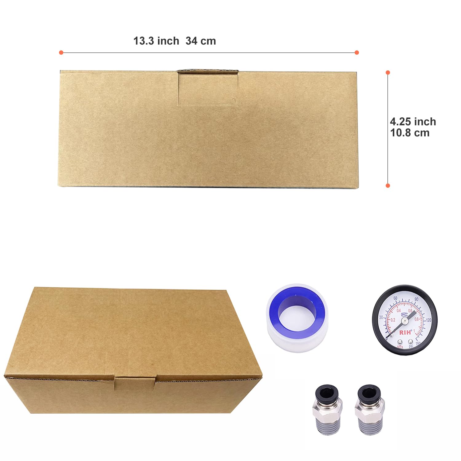 RIH Pneumatics - Regulador de filtro de aire comprimido, lubricador, combo separador de trampas de agua/aceite, calibre (0-150 psi), drenaje semiautomático, cuenco de polietileno, soporte, 3 en 1, dos