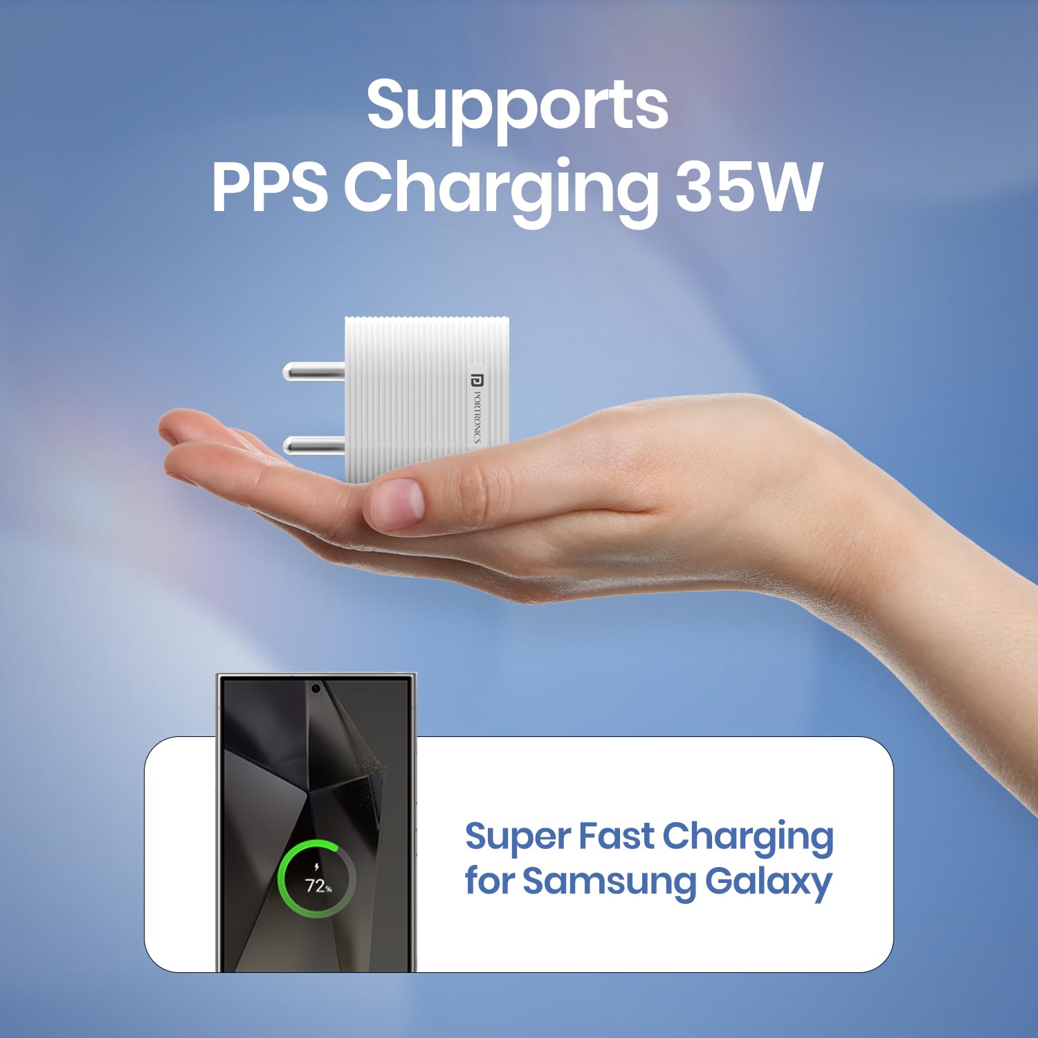 Portronics 35W Adapto 35G Type C PD Fast Charging Adaptor,PPS Support,GaN Technology, iPhone 16/15/14/13(Pro, Pro Max, Plus),iPads,Samsung Note/S/A/F/M Series,MacBook Air & Android Devices(White) 2