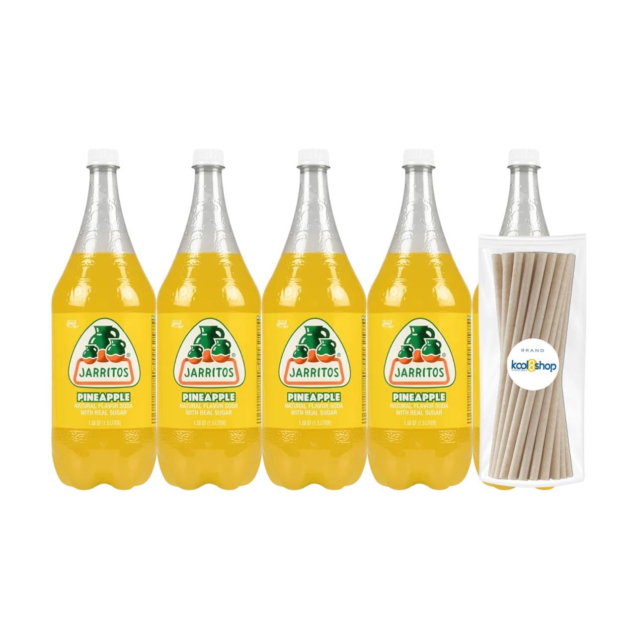 Jarritos Grapefruit Mexican Soft Soda Drink 1.5 Lt Plastic Bottles 5 Pack + 15 Sugarcane Disposable Straws by KOOL8SHOP Infinite Deals