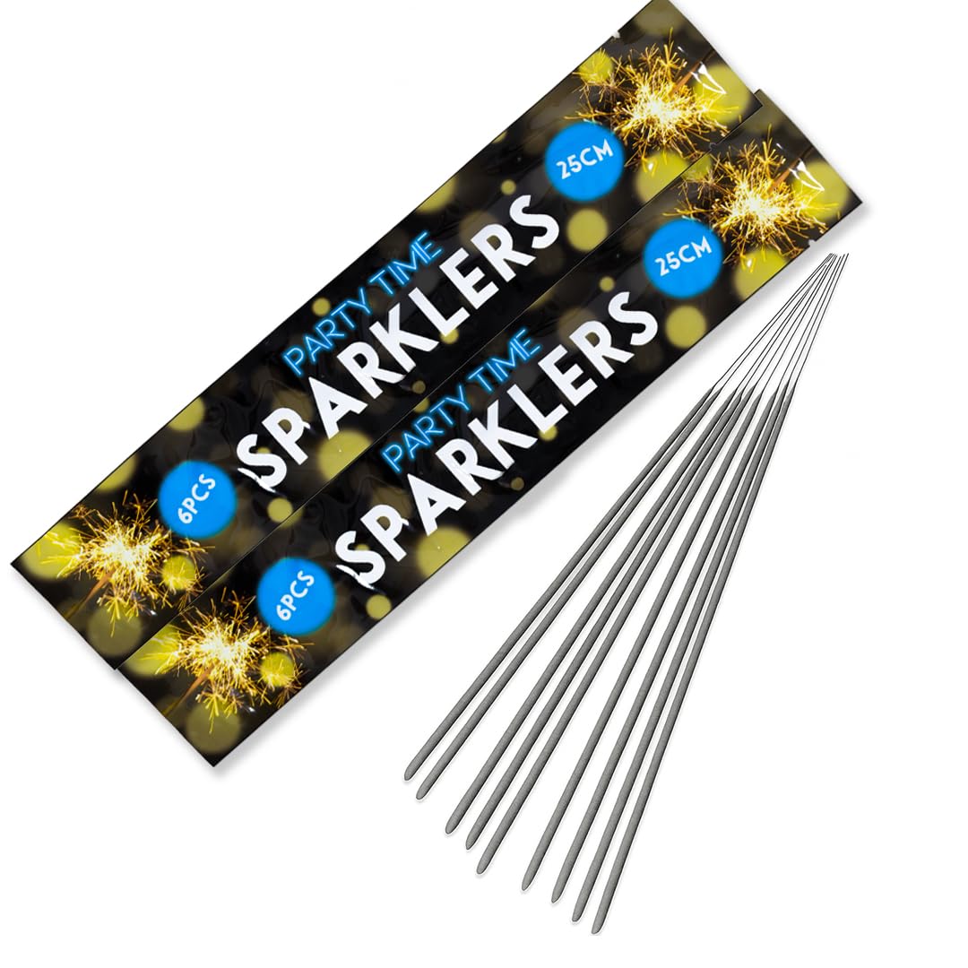 Hand-Held Sparklers 25cm - 2 Packs of 6 - Ideal for Bonfire Night, Halloween, Christmas, and New Year Celebrations - Total of 12 Sparklers