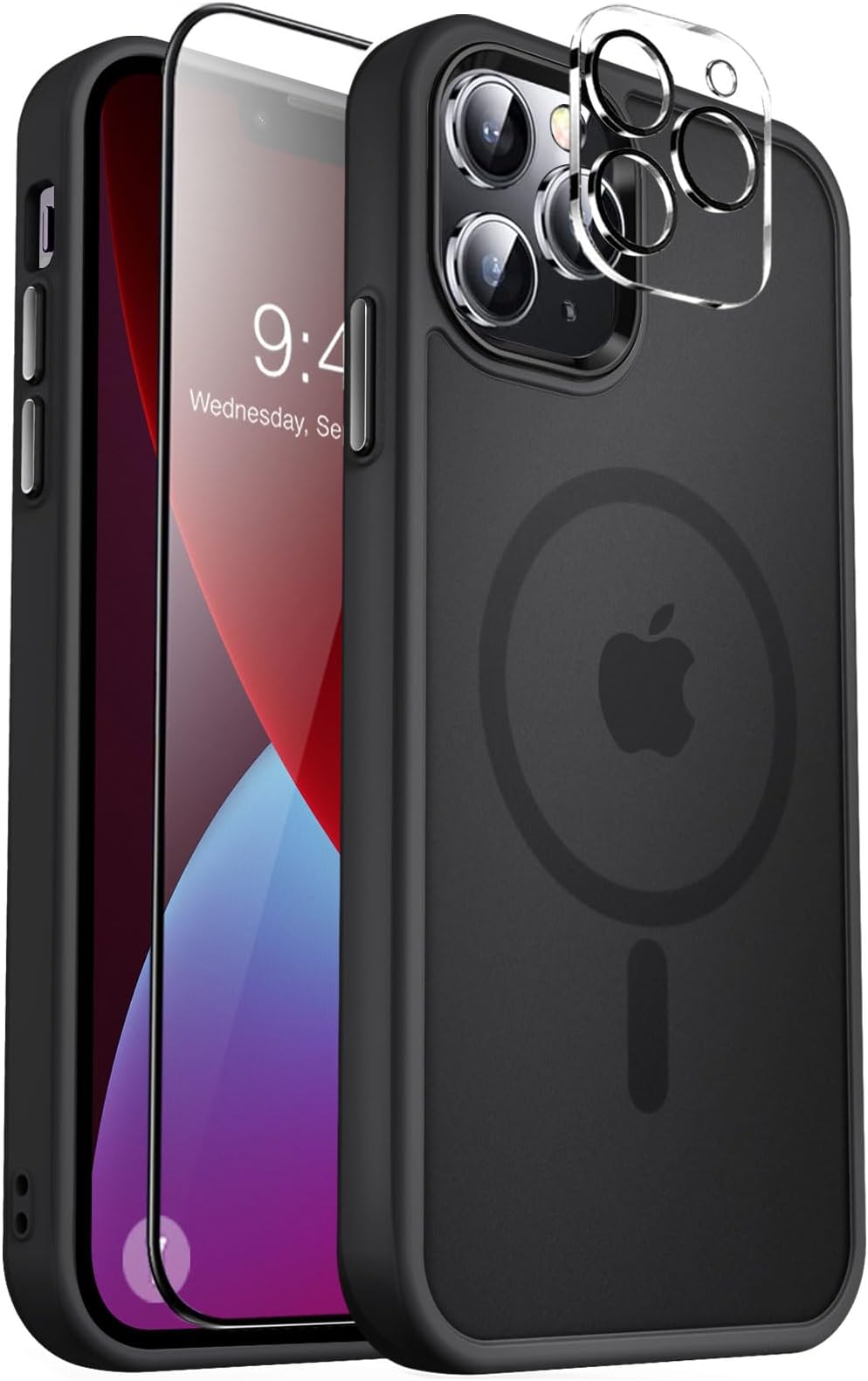 MOCCA Strong Magnetic for iPhone 13 Pro Max Case,[Compatible with Magsafe][Glass Screen Protector+Camera Lens Protector] Slim Thin Shockproof Cover Phone Case for iPhone 13 Pro Max 6.7", Black