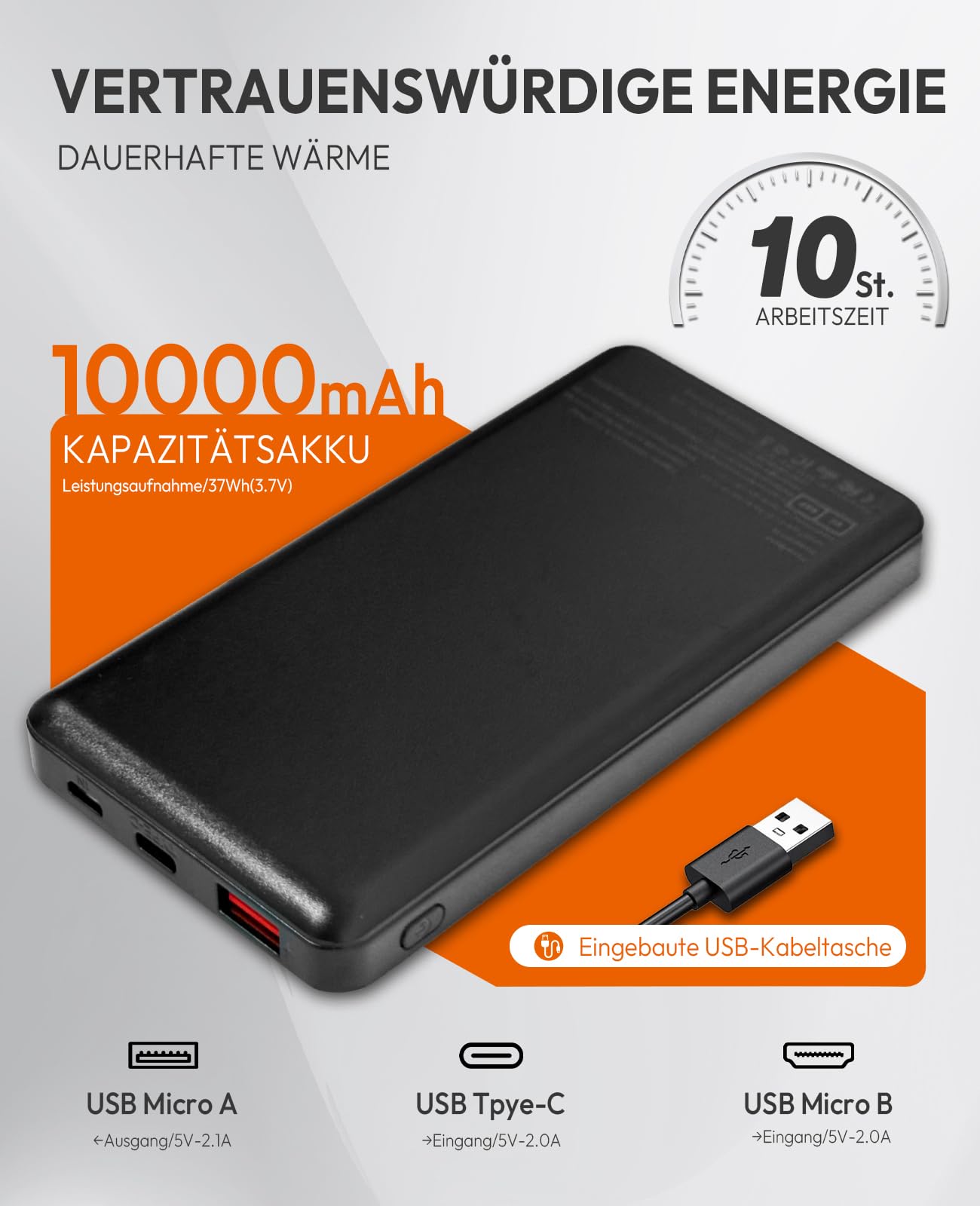 Beheizbare Weste - heizweste herren mit Akku - USB-Heizung mit 10000mAh Powerbank - 4 Zonen-Heizung mit 3 Temperaturstufen - elektrische Wärmeweste für Winterwanderungen - maschinenwaschbar