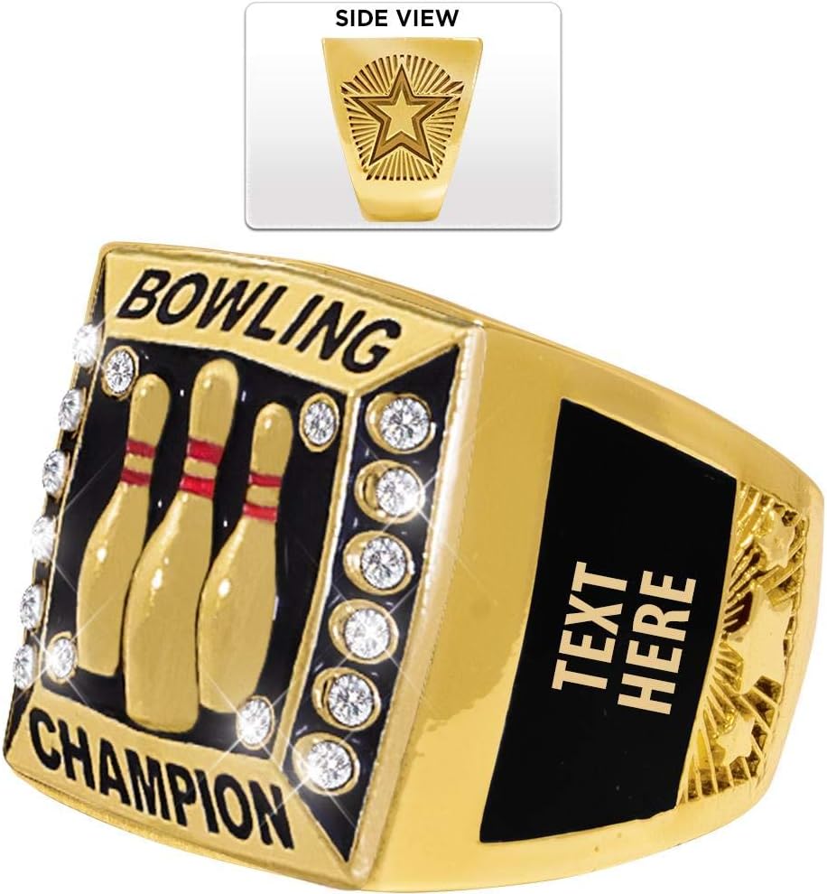 Crown Awards Bowling Premiere Engravable Ring, Gold Bowling Ring with Custom Engraving, Choose Your Size