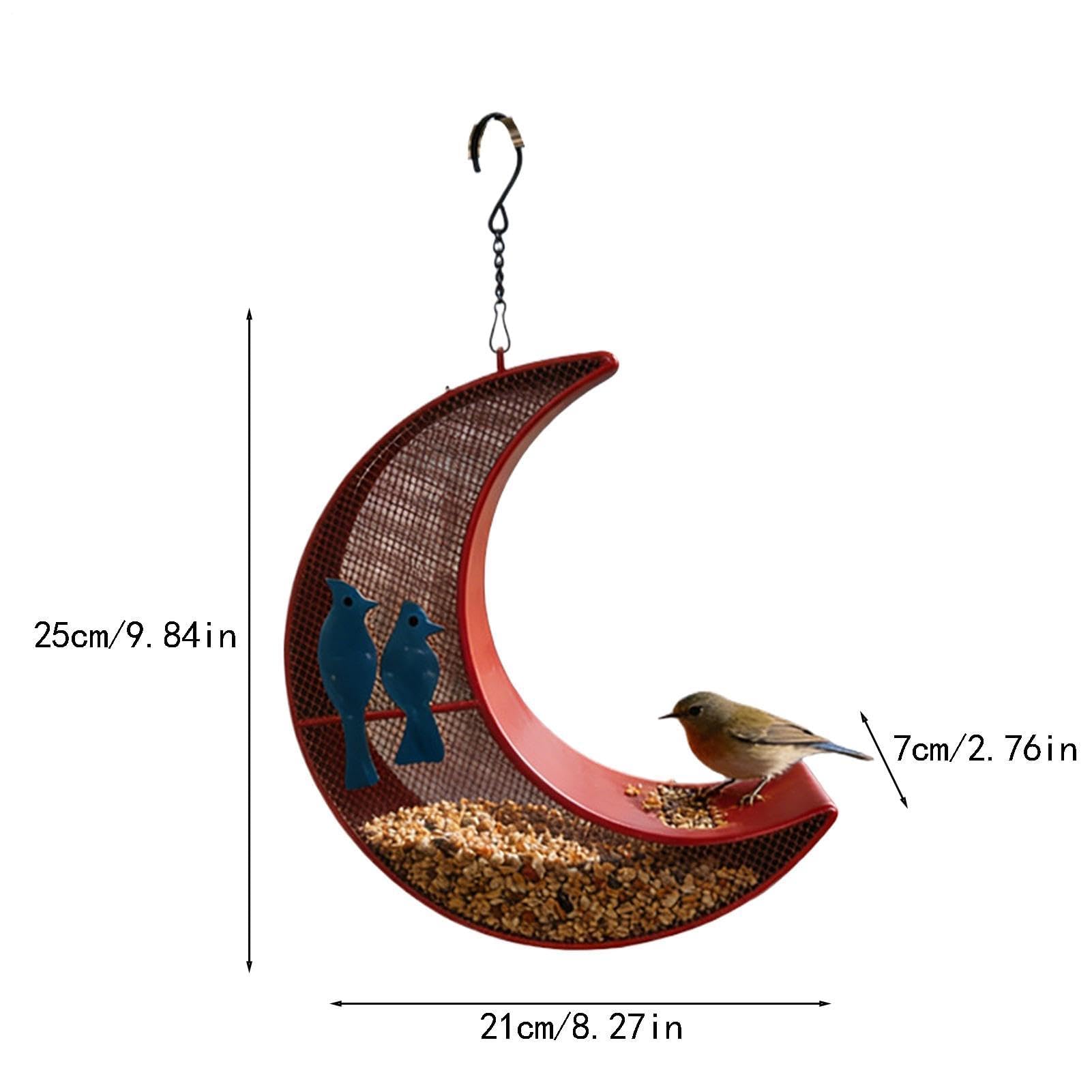 Piccola mangiatoia per uccelli, resistente, decorazione da giardino a forma di luna, per esterni, per casa, giardino, cortile, patio, prato, balcone, terrazza, recinto, albero, parco