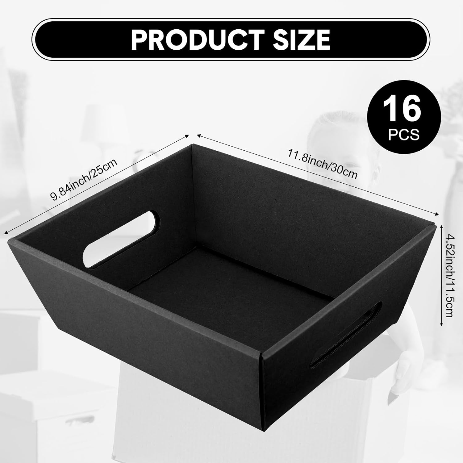 fainne 16 pcs extra large empty baskets for gifts 12x10 inch black cardboard gifts baskets trays with handles for christmas birthday thanksgiving valentines wedding holiday party supplies black 16