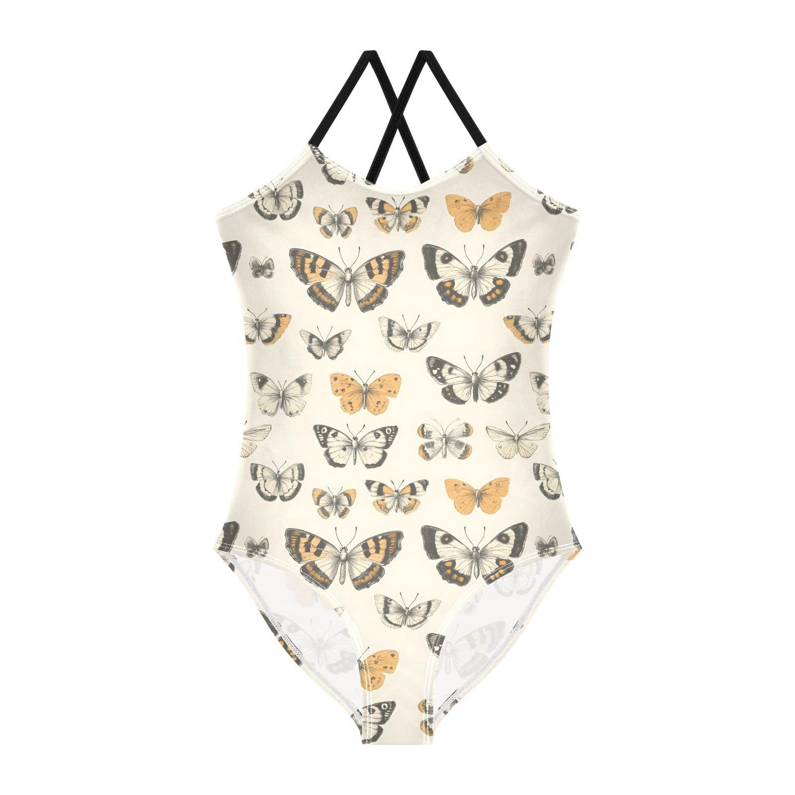 ALAZA Yellow Butterfly Retro Girls Swimsuit Bathing Suit Beach Swimwear One Piece 3T