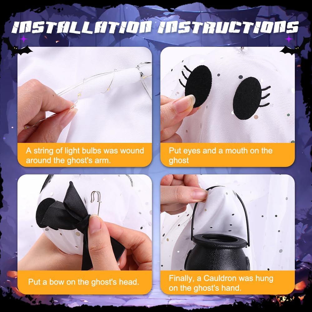 Halloween Hanging Decoration Outdoor Lights Ghost for Indoor Yard Porch image 3