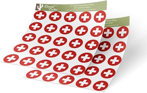 Desert Cactus Adhesivo de vinilo con la bandera de Suiza, 1 pulgada, redondo, dos hojas, 50 piezas en total, con logotipo de niños, álbum de
