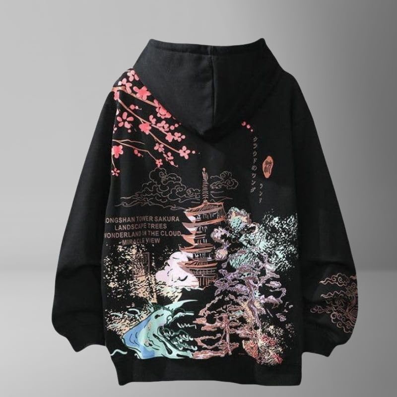 Sudadera con capucha para hombre de primavera/otoño estilo harajuku holgado negro thin-012 XL 5