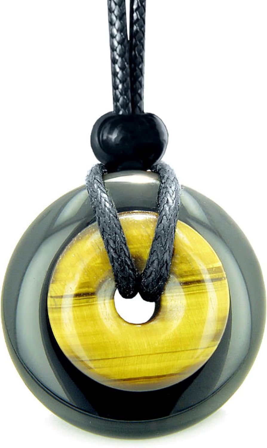 Double Lucky Donut Necklace - Real Gemstones and Crystals - Good Luck and Spiritual Powers Coin Shaped Circle Amulets - Adjustable Black Cord - Positive Energy Gift for Women and Men - Image 8