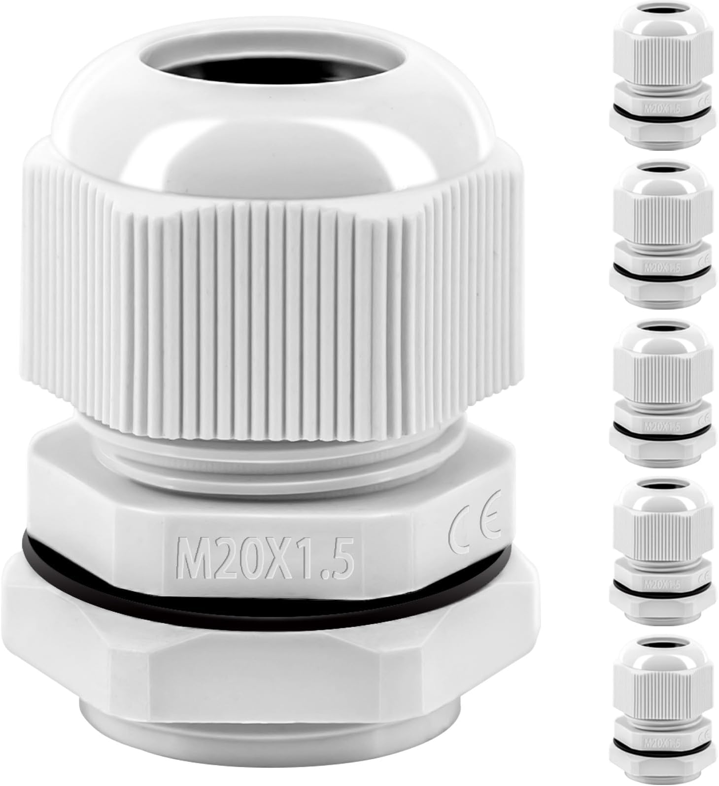 Cable Gland Set, 6 Pieces, IP68 Cable Grommet, Waterproof M20, Cable Glands for Outdoor Garden Control Box, Junction Box, Plastic Nylon Cable Grommets