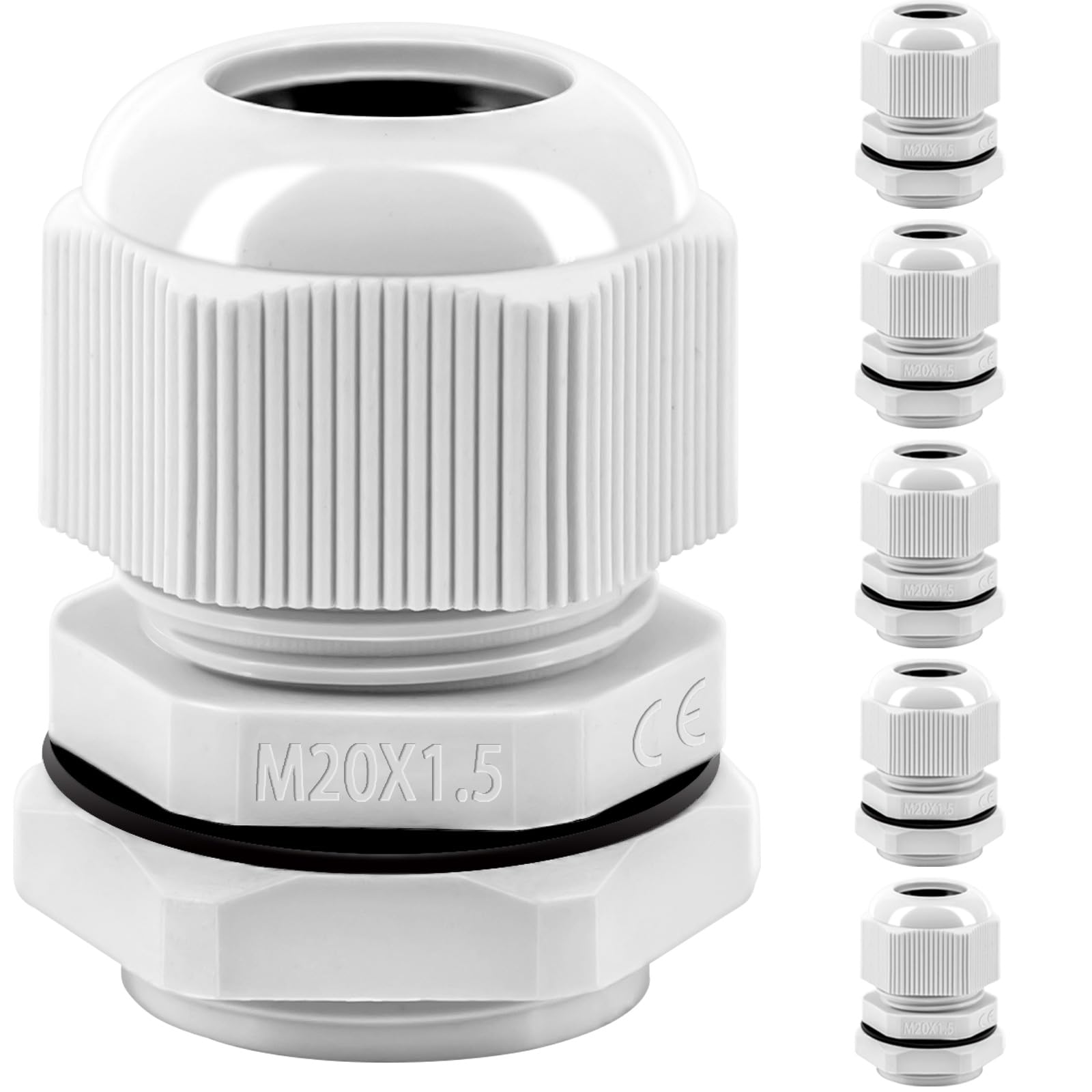 Cable Glands Set, 15Pcs Waterproof Stuffing Glands M20, IP68 Locknut Stuffing Glands for Garden Outdoor, Plastic Nylon M20 Cable Conduit Waterproof Connectors Set