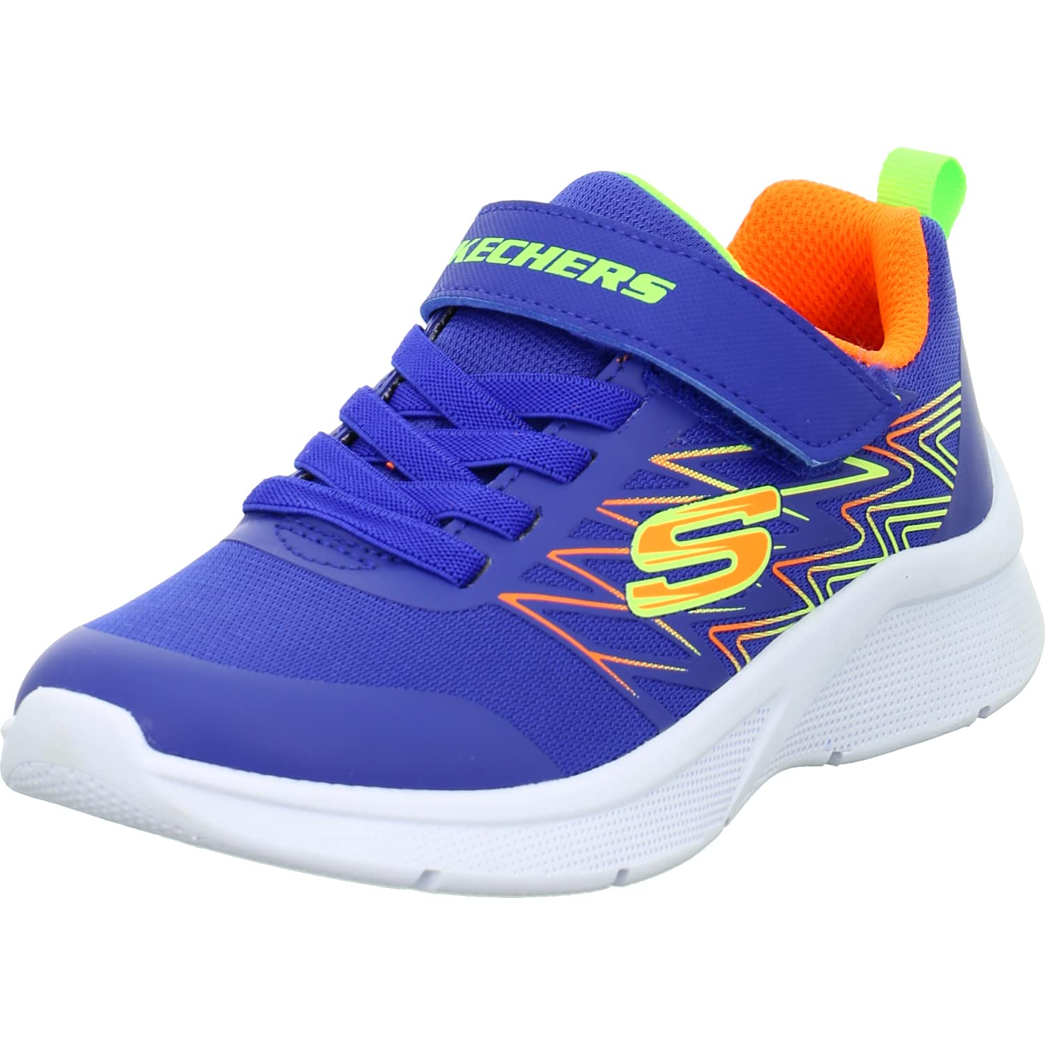 Skechers Boy's Microspec Texlor Sneaker, Blue Textile Orange Lime Trim, 10.5 UK