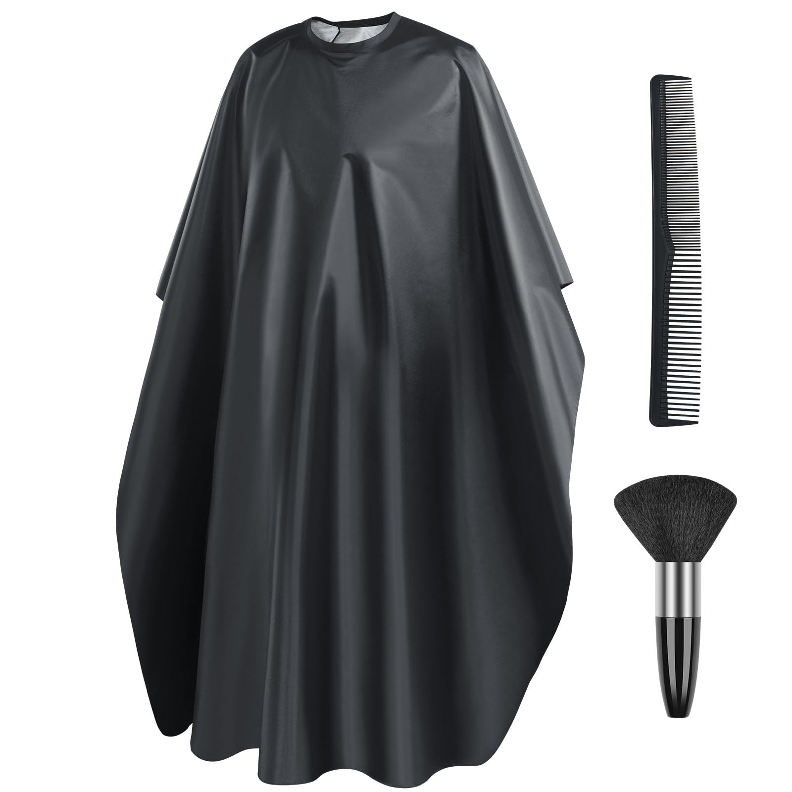 LOPHE Hairdressing Gown Barbers Cape, Black Salon Cape Apron with Neck Duster Brush and Hairdressers Comb