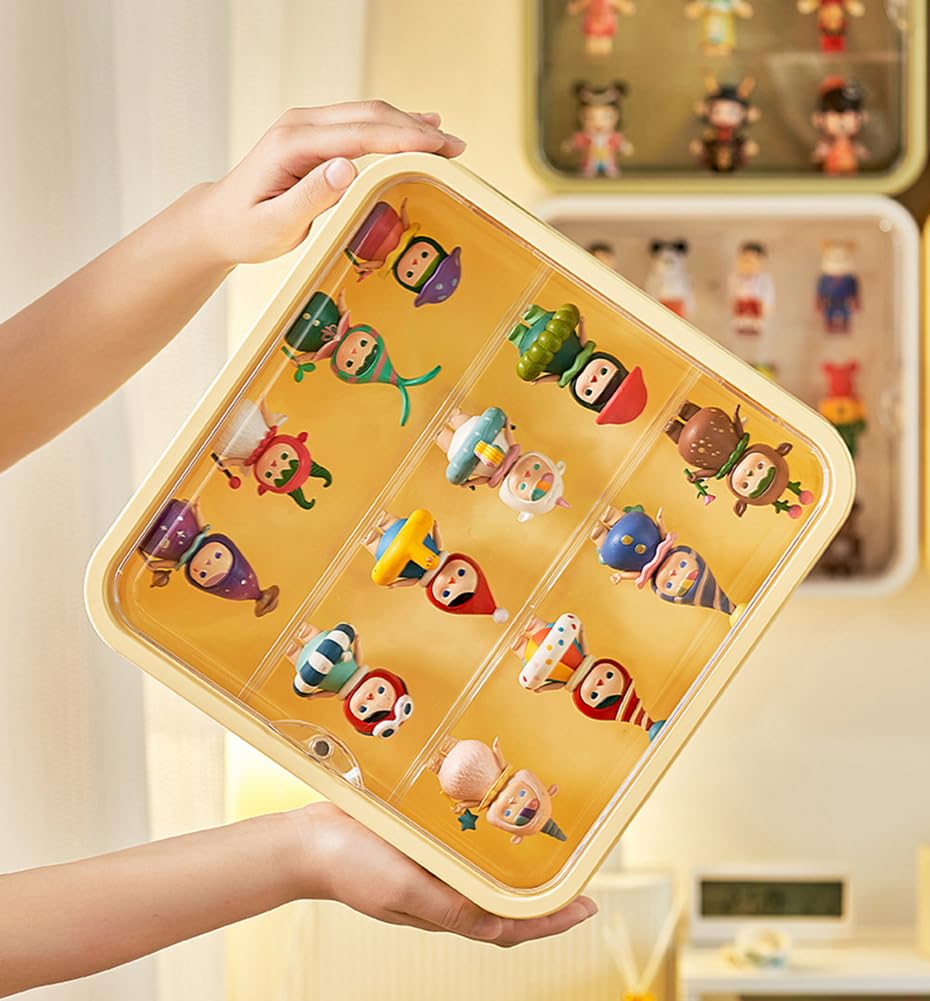 Vitrine für Figuren, 3 Ebenen Wandmontierte Puppen-Vitrine mit magnetischer Tür und Regal, klare staubdichte Vitrinen für Sammlerstücke, Figuren Sonny Angels Pop Mart, Grün