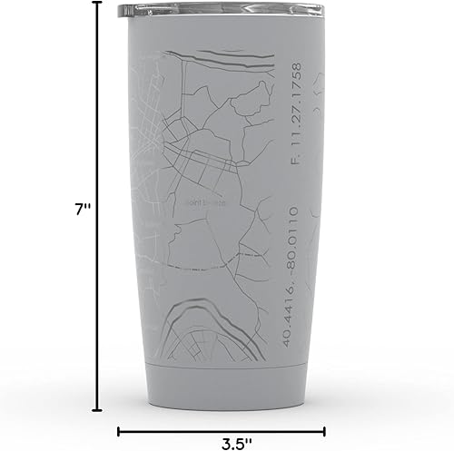 Vista 345 de Well Told Vaso de café aislado con diseño de mapa de Nueva York grabado, taza de acero inoxidable grabada (20 onzas, negro) con aislamiento de mapa