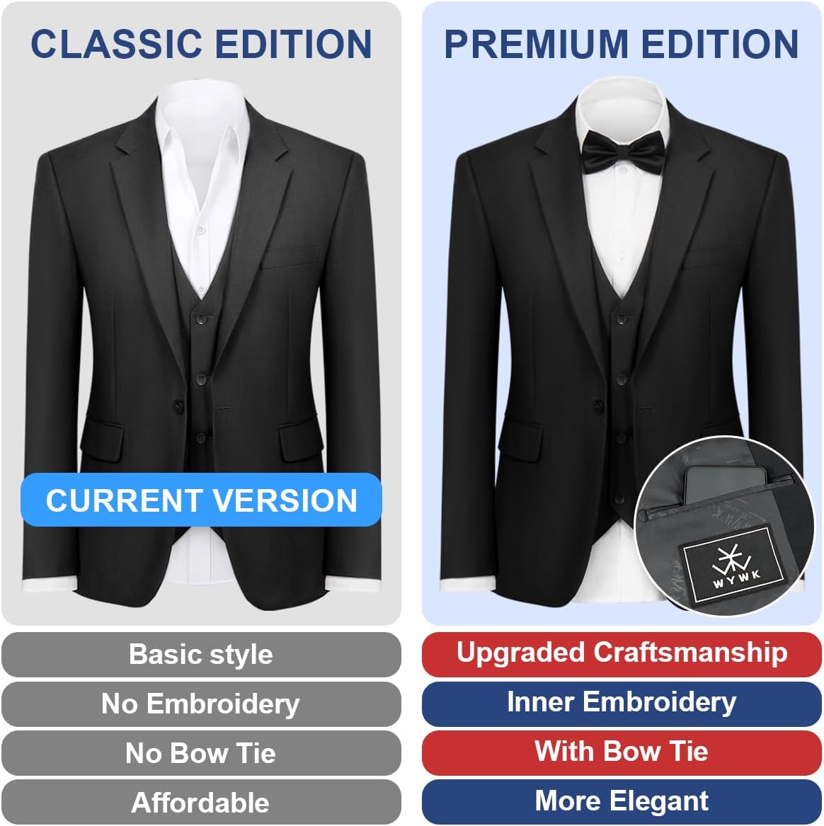 Men's 3-Piece Slim Fit Tuxedo Suit Set‌ for Men One Button Blazer Jacket Vest Pants Business,Wedding,Banquet,Party