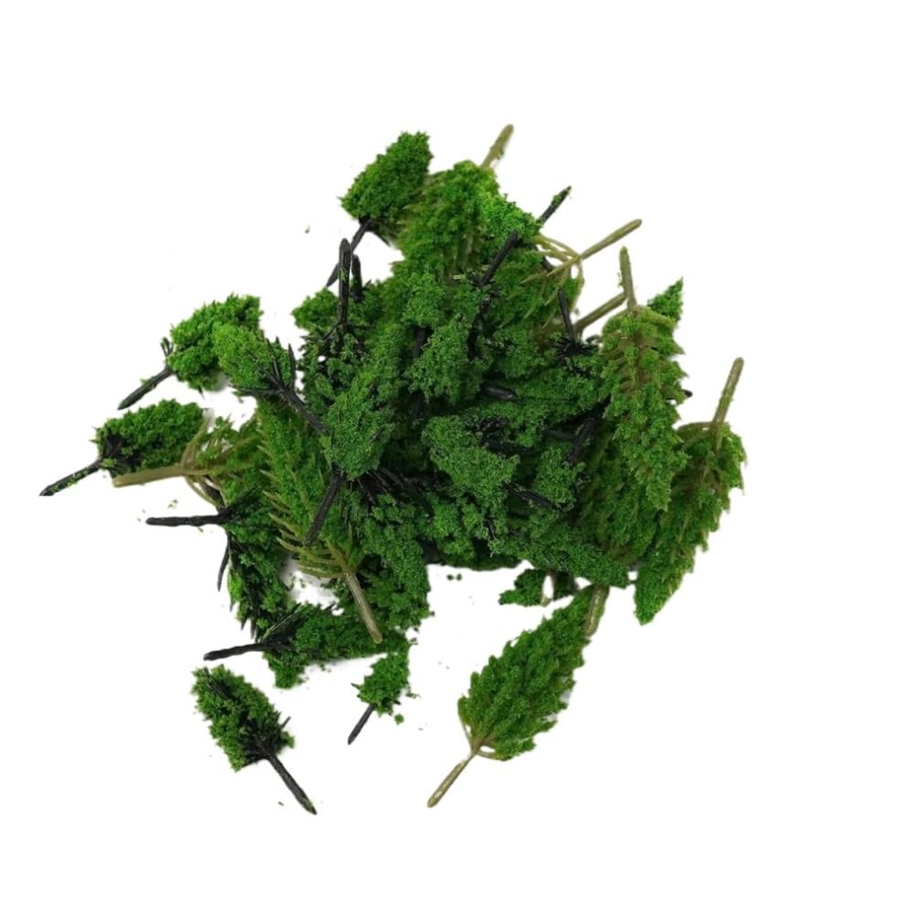 Landscape Greenery 50pcs Mixed Size Model Miniature Plastic Trees, Train Scenery Architecture, Fake Tree for DIY Crafts