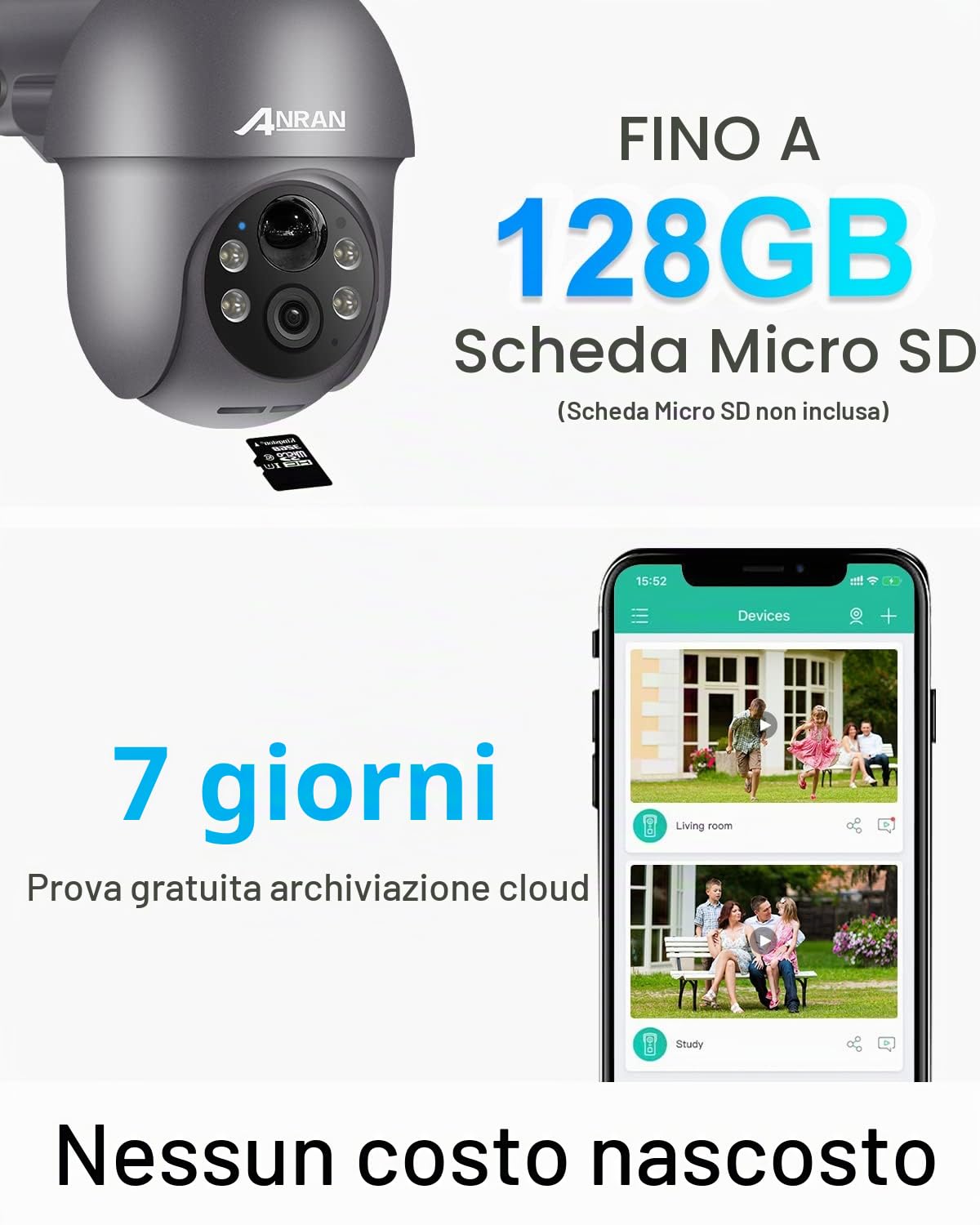 ANRAN 5MP Telecamera di Sorveglianza da Esterno a Batteria Senza Fili | Telecamera con Pannello Solare, Rilevamento del Movimento PIR, Visione Notturna FHD, Supporto Alexa, Q01 Max Grigio