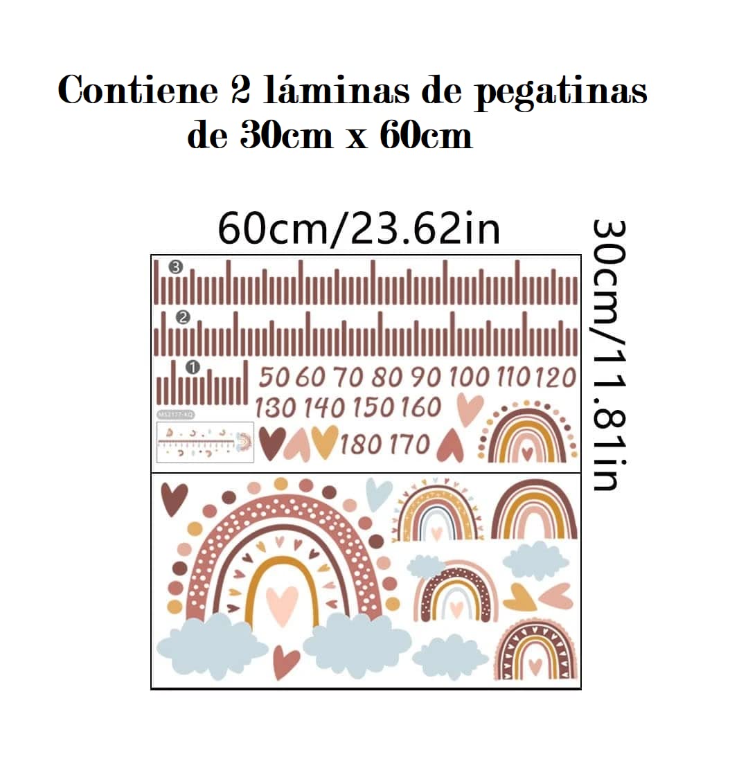 FunArtDecor Children's Growth Ruler with Rainbow and Clouds Design - Measures up to 180 cm Height, Multicoloured - Image 3