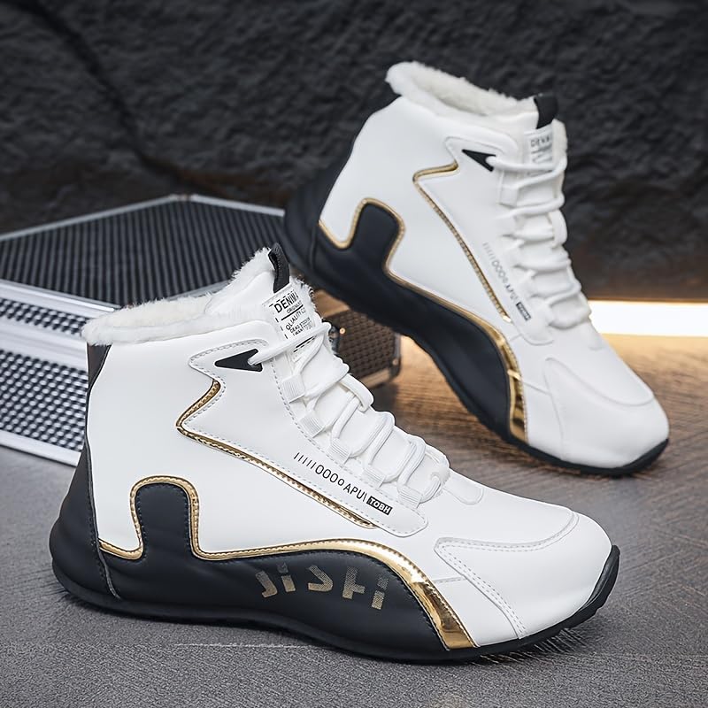 Men's High-Top Winter Snow Boots with Fleece Lining - Street Style Fashion Popular Graphic - Durable PU Upper & Rubber Sole - Lace-Up Round Toe Outdoor Hiking Boots for Fall/Winter3