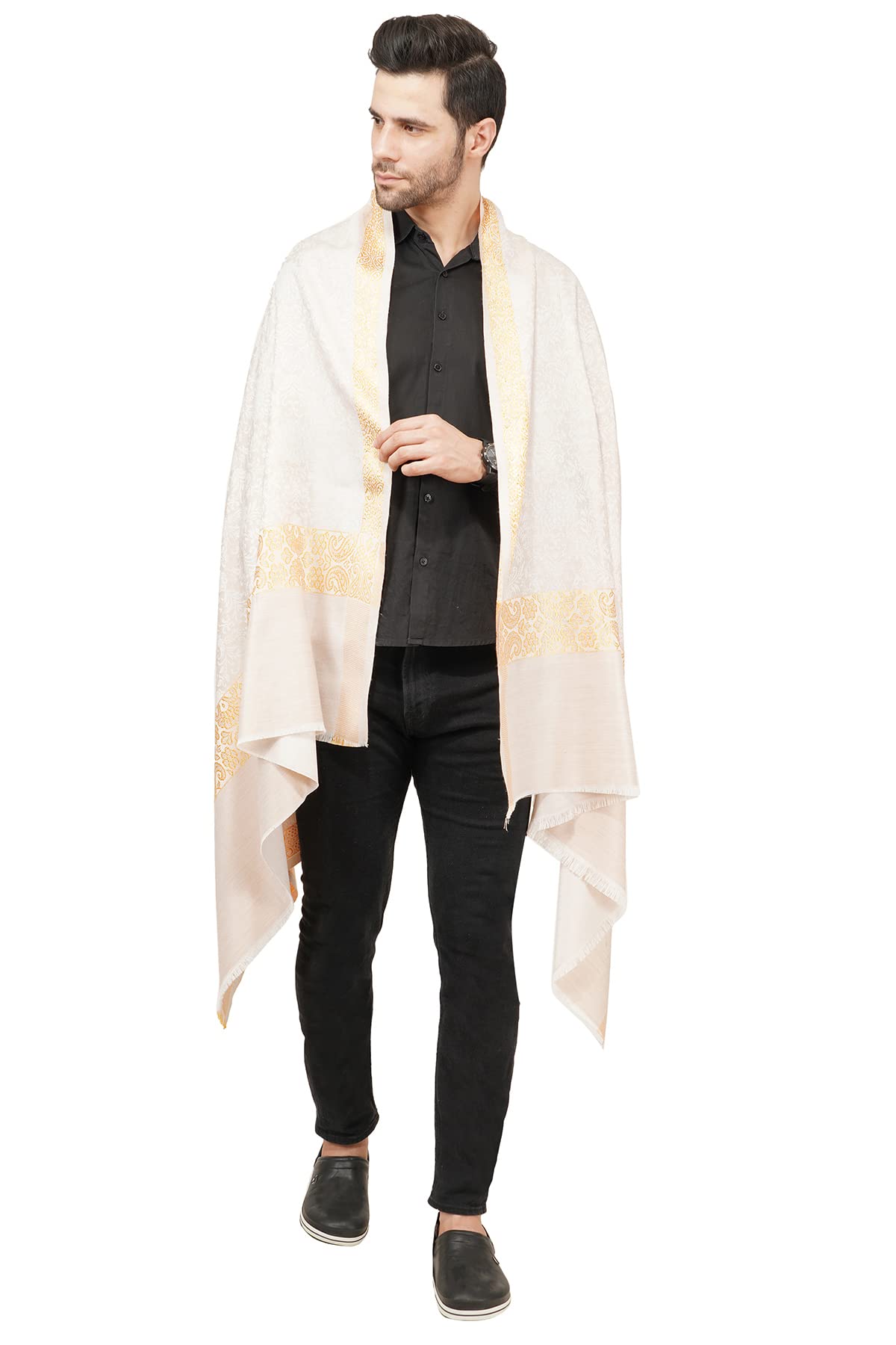 Sethssssss Men's Woollen Warm Kashmiri Acrylic Shawls Meditation Dushala Lohi Soft Comfortable Stole Solid Color Best Gifts- Beige-picture-42