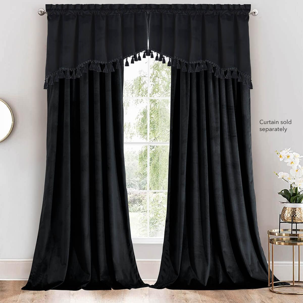 Royal Tradition Heavyweight Velvet Swag Valances, Set of 2 (35x30) Rod Pocket Window Valances, Black