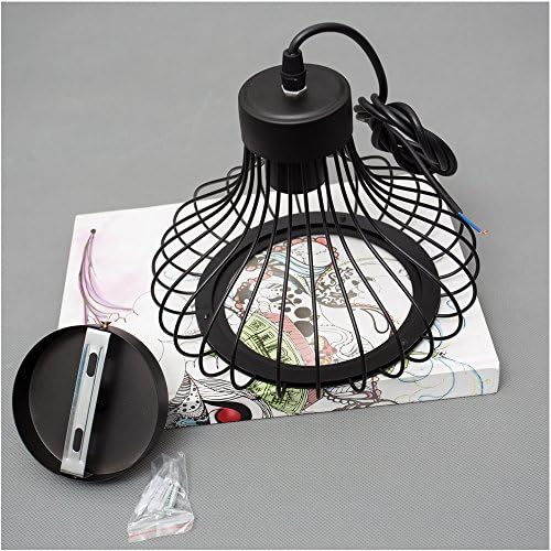 Industrial Retro Cage Ceiling Pendant Light, Shades Metal Basket Lamp, Vintage Rustic Black Wire Cage Guard Hanging Lighting Fixture for Kitchen Island Loft Restaurant