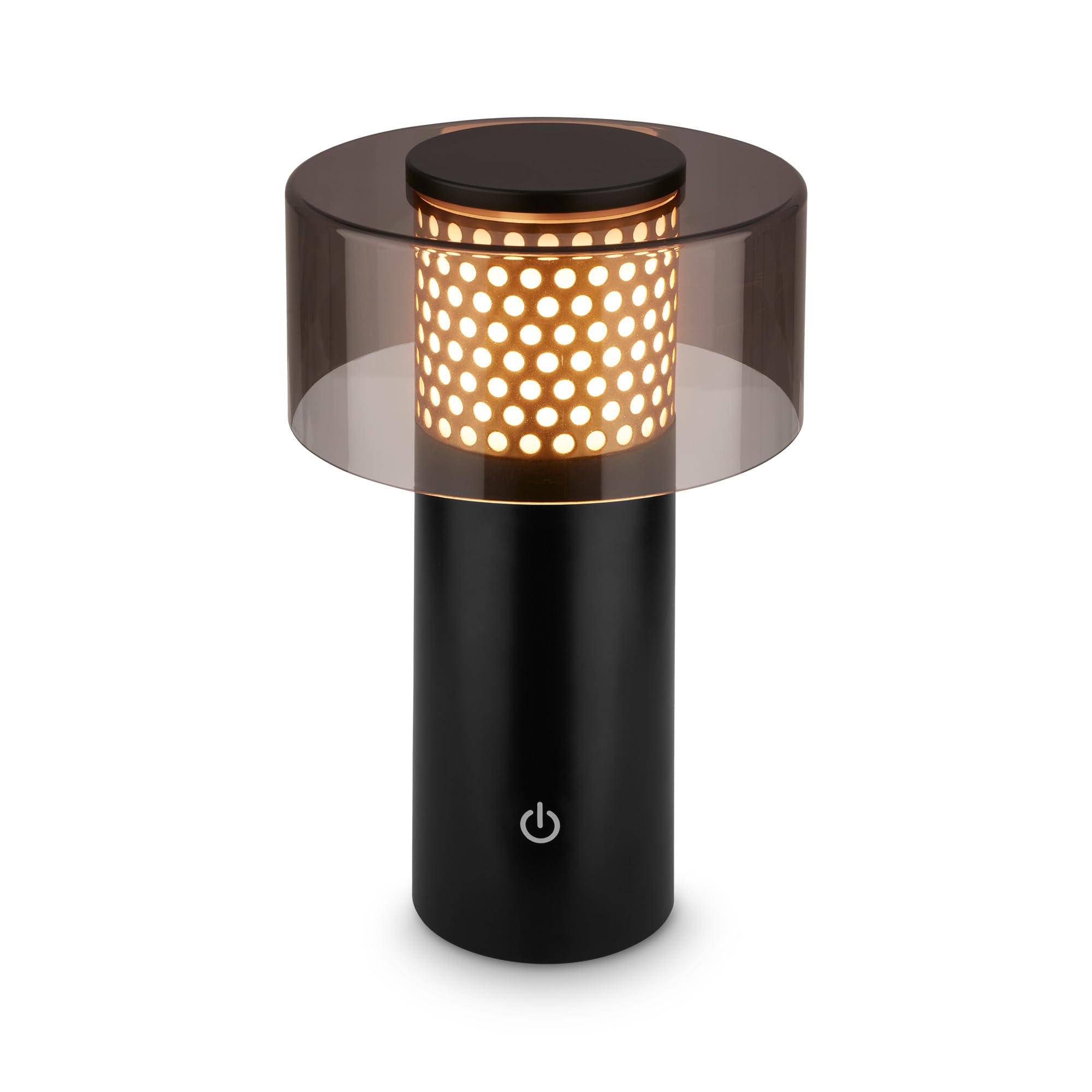 BRILONER - Lampara de mesa sin cable LED IP44 con control táctil, regulable, luz blanca cálida, lampara mesita noche sin cable, lampara mesa LED recargable, 13x20,5 cm, negro dorado