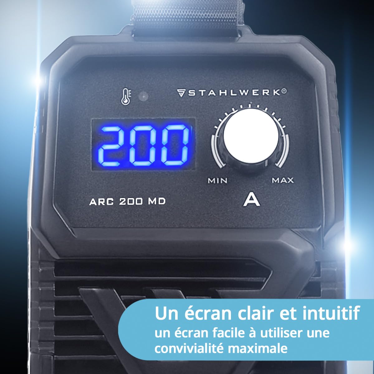 STAHLWERK Poste à souder à l'électrode ARC 200 MD – Kit complet avec chariot – MMA jusqu'à 200 A, utilisation flexible sans gaz, compact & léger, Smart Cooling, Hotstart, fonction Anti-Stick