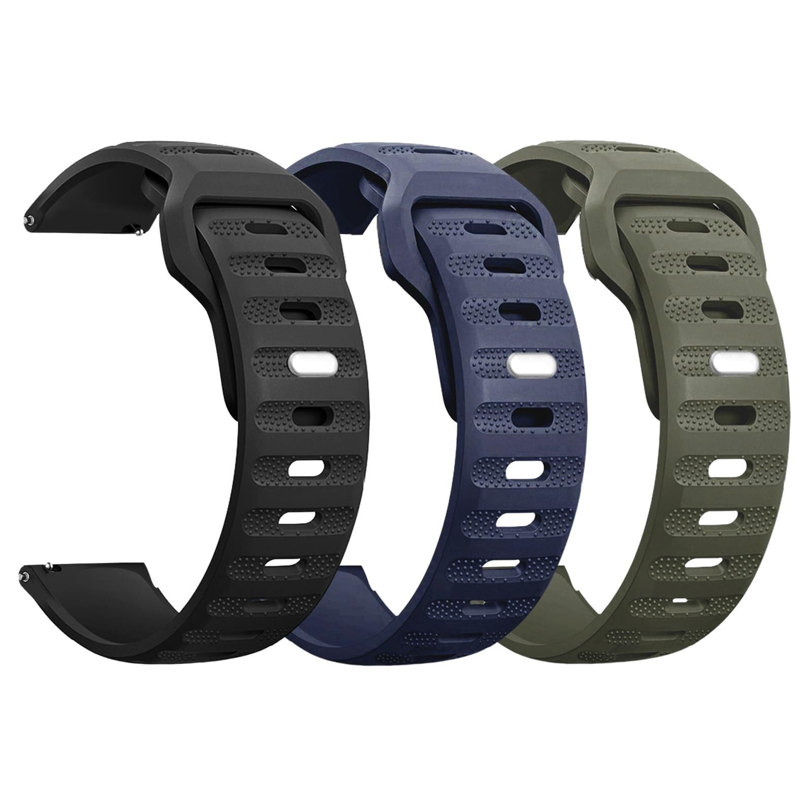 Cinturini per orologio robusti da 3 pezzi 20mm 22mm, cinturino per orologio a sgancio rapido con fibbia quadrata in metallo ridisegnata, cinturini sportivi di ricambio in morbido silicone trasp