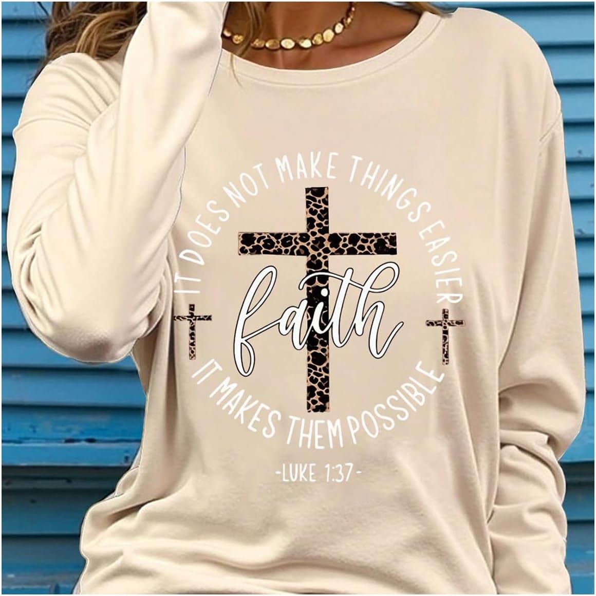 SweatyRocks Women's Bible Verse Jesus Sweatshirt Religious Cross Graphic Faith T Shirts - Image 3