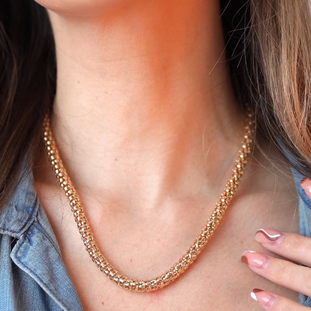 Amazon.com: Barzel 18K Gold Plated Popcorn Necklace Mesh - Made In