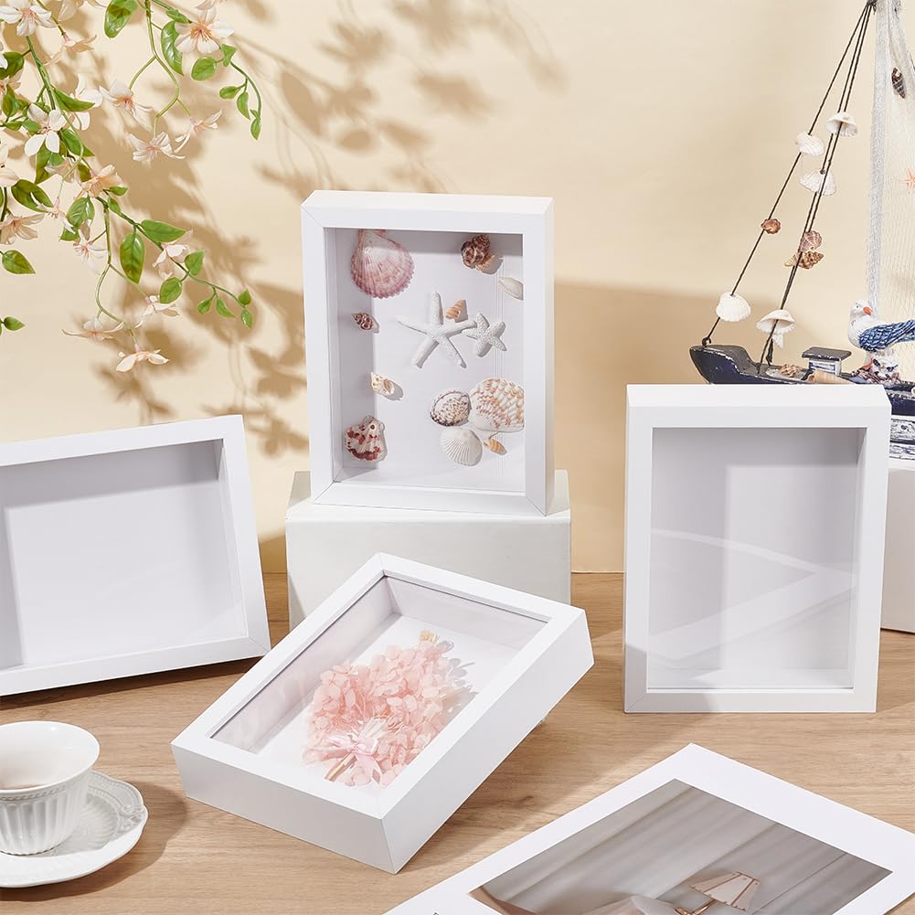 8 Cadre Photo en Bois de 6x8 Pouces avec Effet Boîte à Ombre Boîtes à Souvenirs Rectangulaires Vitrines Cadres Photo pour Souvenirs de Sport Mariages Artisanat Épinglettes Photos Blanc