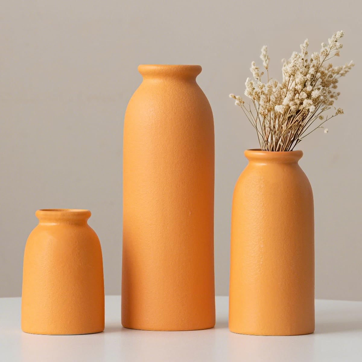 Sponsored Ad – Ceramic Vase Set, Set of 3, Home Decorative Flower Vases, Modern Decor, Pampas Grass Vase, Dried Flowers Vases for Living Room, Desk, Shelf Decor (Orange, L)