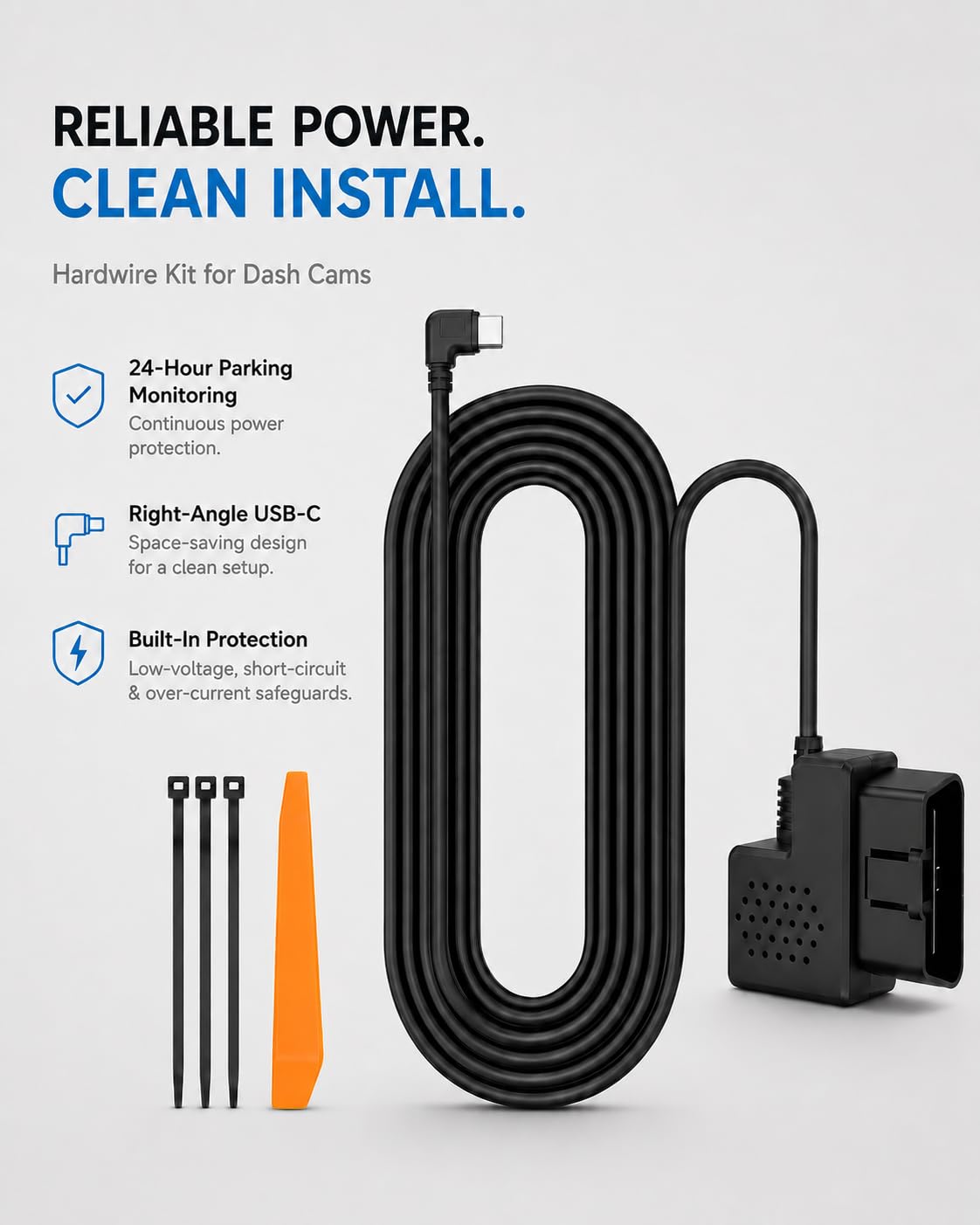OBD2 a USB C Dash Cam Hardwire Kit, 3.5 m Tipo C Cable de