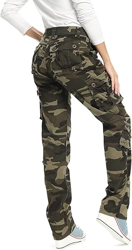 Miniatura 2 de OCHENTA Pantalones cargo holgados militares casuales para mujer, camuflaje militar, combate de fatiga con 8 bolsillos