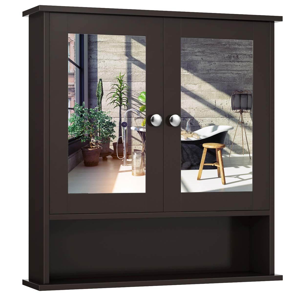 GLACER Bathroom Medicine Cabinet, Hanging Storage Cabinet with Double Mirror Doors, Perfect for Bathroom, Living Room, Corridor, Cloakroom, 22 x 5 x