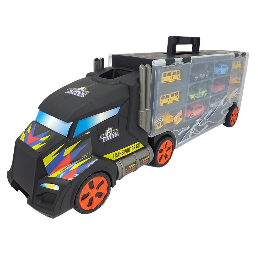 ODS Silver Wheel Valigetta Auto Giocattolo Con 6 Macchinine Diecast E Pista, Capacità Fino A 24 Auto, Regalo Per Bambini - 6