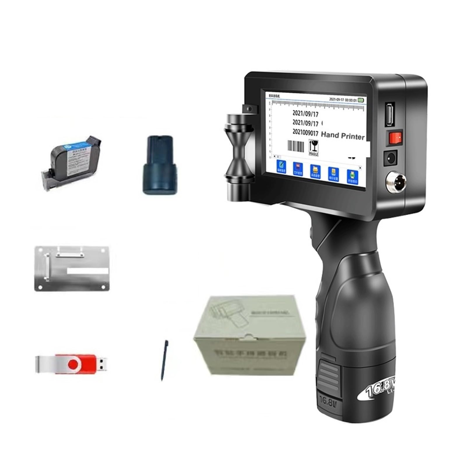MYUYEE Portable Inkjet Coder, 600Dpi 24 Language Barcode Hand Gun Printer 12.7Mm Printing Height Portable Handheld Inkjet Printer Coding Machine (Printer With 1 Ink 1)