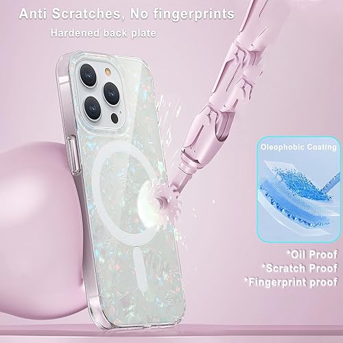 Miniatura 4 de Funda MagSafe compatible con iPhone 15 Pro Max para mujeres y niñas, funda magnética de ópalo perlado con purpurina iridescrent para iPhone 15 Pro