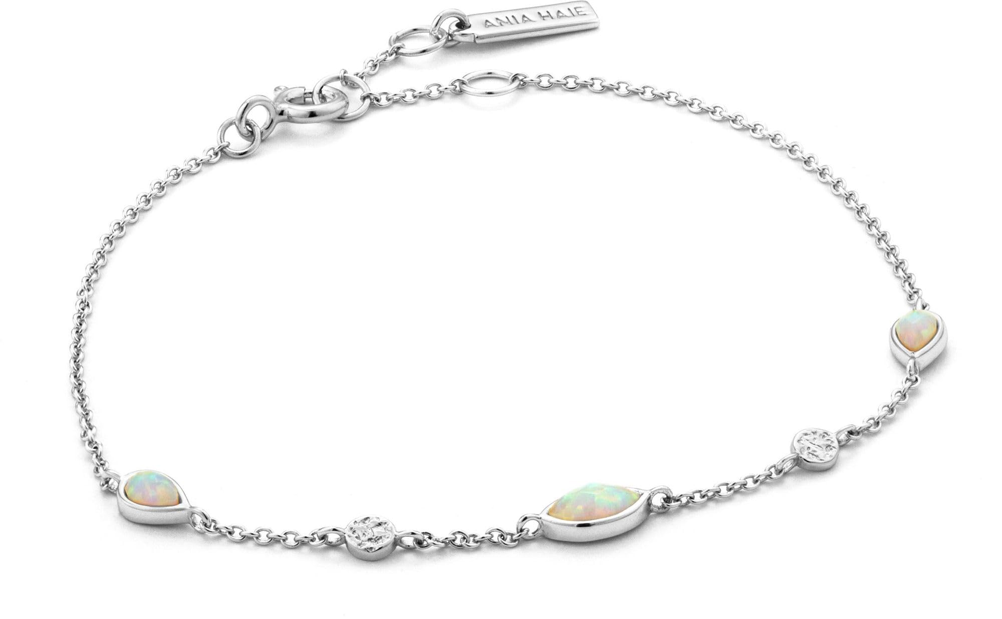 ANIA HAIE Damen Armband MINERAL GLOW Kyoto Opal aus 925 Sterling Silber, besetzt drei Opal Anhänger, Länge 16,5cm + 2cm Verlängerung, inkl. Geschenkverpackung