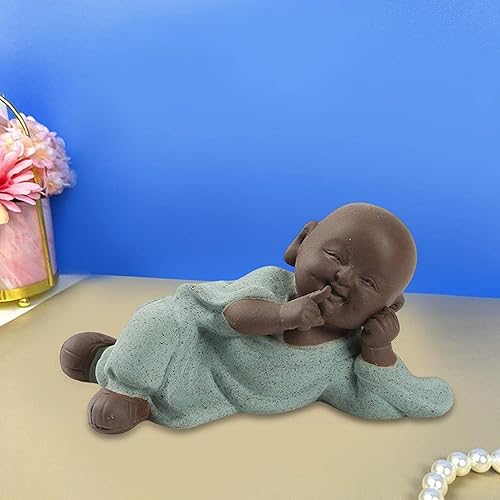 Miniatura 3 de Estatua de Buda de cerámica sonriente figura decorativa de Buda para decoración de escritorio, para estantes, automóvil, hogar, oficina, escritorio,