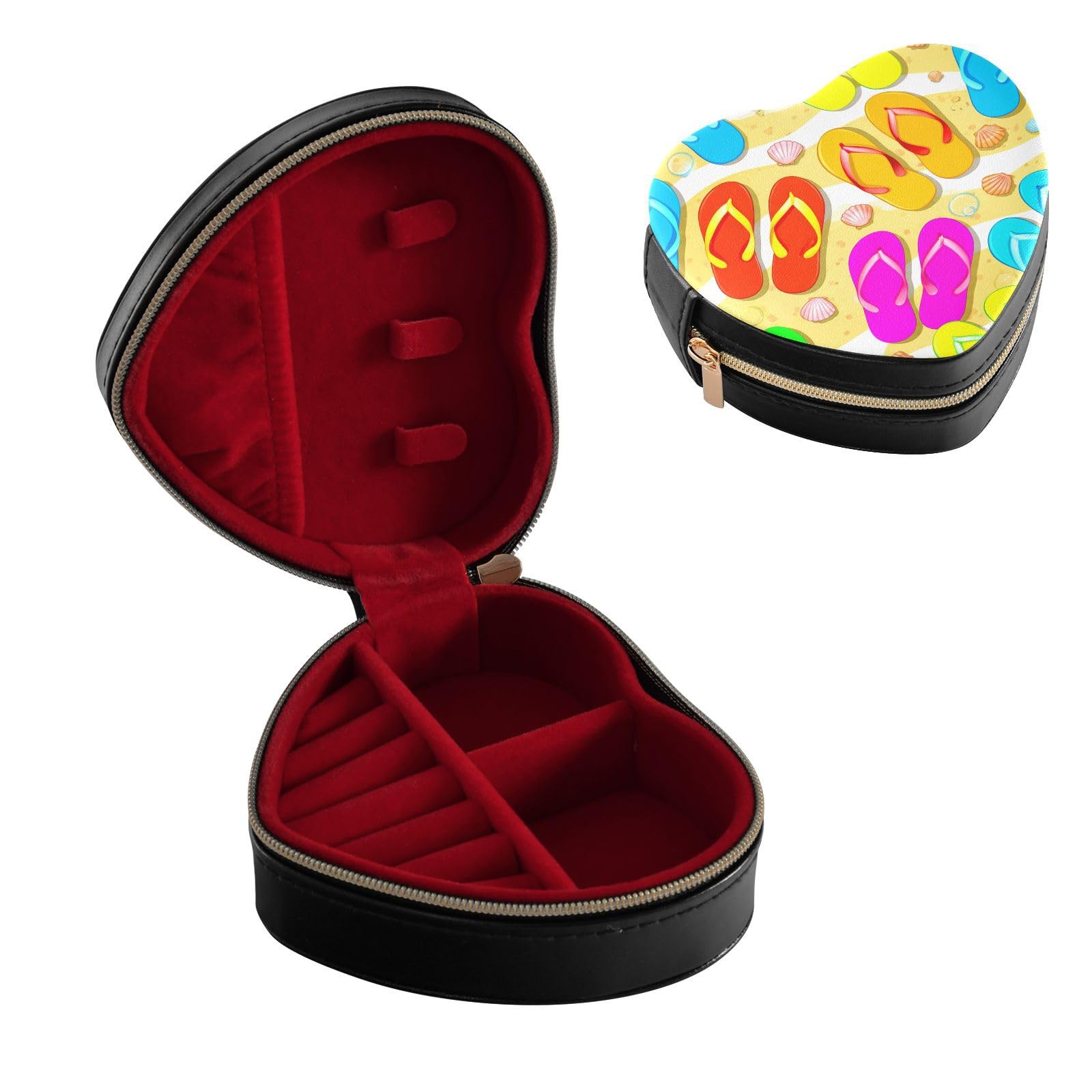YETTASBIN Flip Flops Heart Shaped Jewelry Box for Teens Girls Women Men Gift Portable PU Leather Jewelry Storage