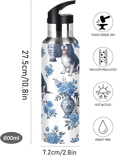 Miniatura 9 de Botella de agua de acero inoxidable de 20 onzas, botellas de agua a prueba de fugas para gimnasio, viajes al aire libre, escuela, lindos perros,
