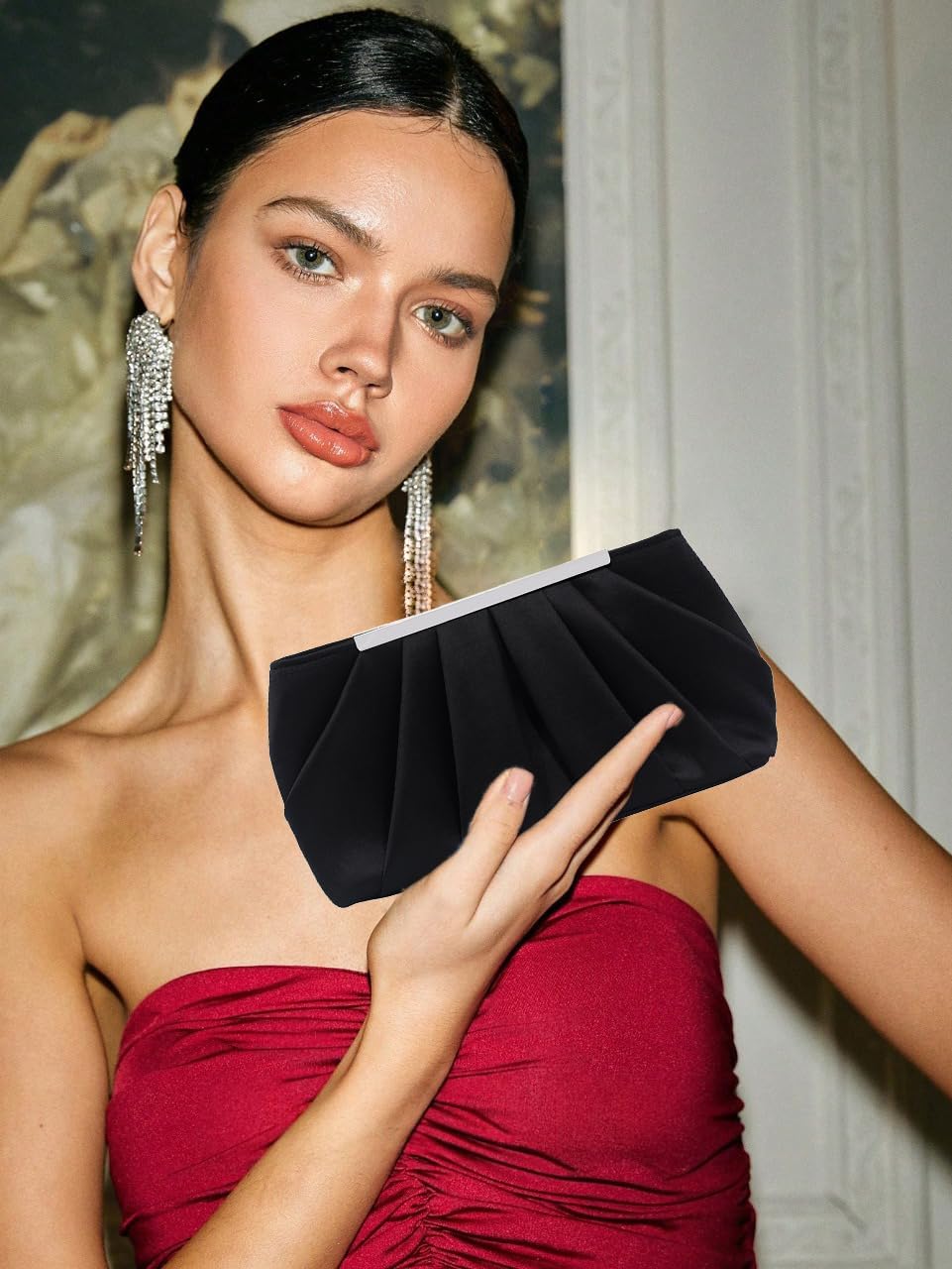 RomanticDesign Elegant Evening Clutch Pleated Satin Bridal Purse Party Prom Banquet Handbag Shoulder Bag | Elegant