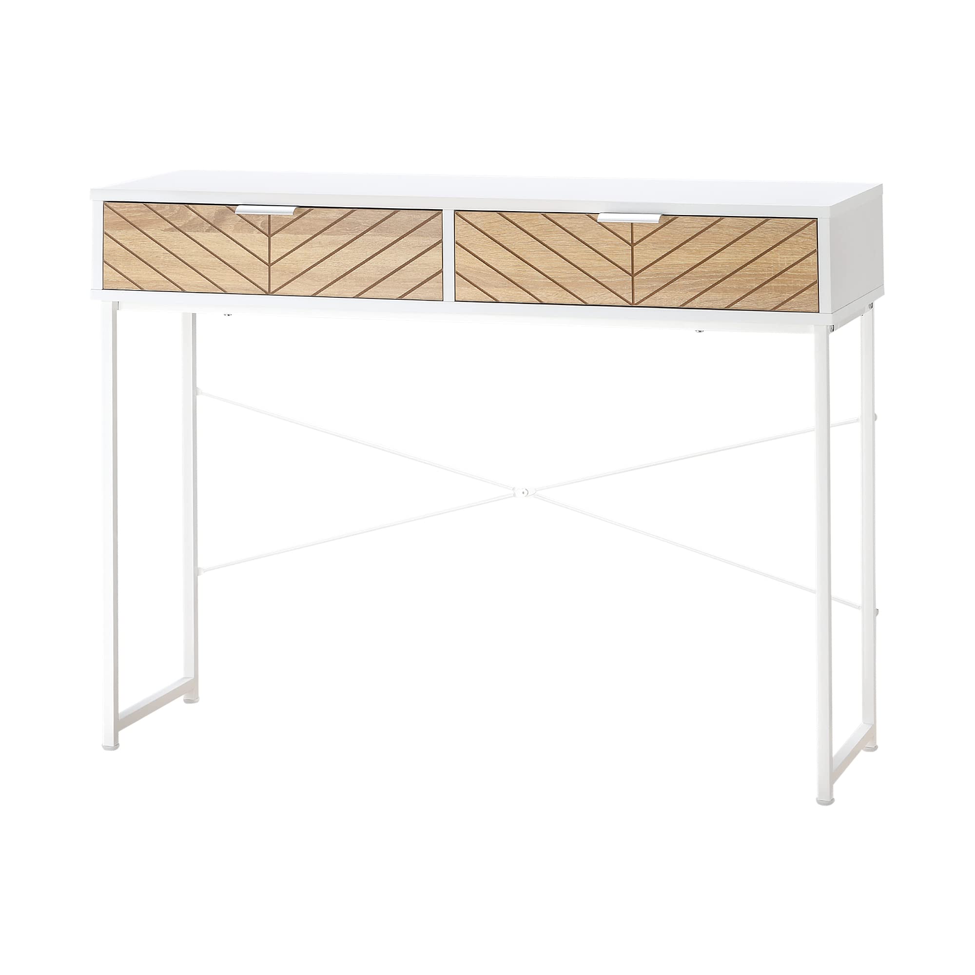 HOMCOM Mesa de Consola 100x30x75 cm Mesa de Entrada con 2 Cajones de Almacenamiento y Marco de Metal Mueble Recibidor Moderno para Pasillo Salón Blanco