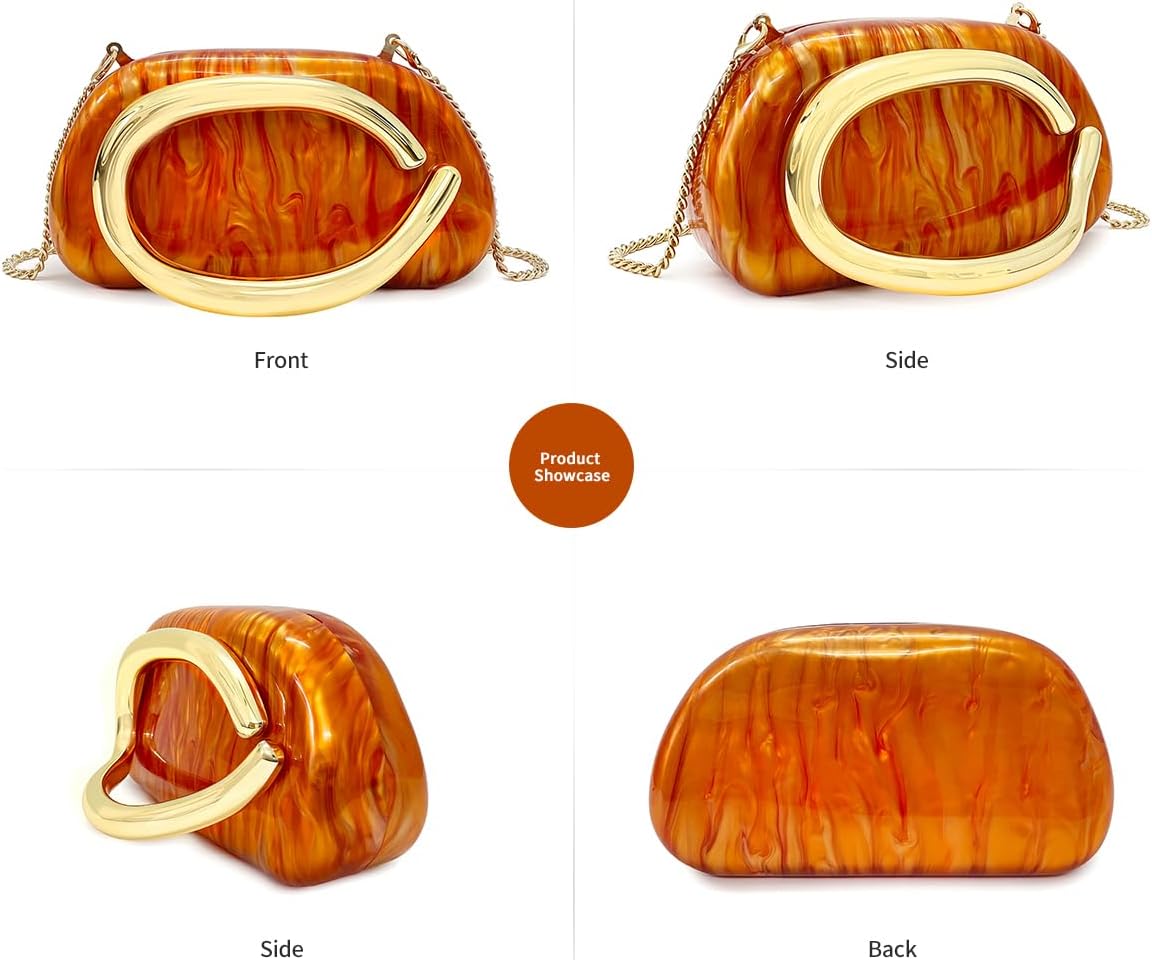 Women Acrylic Clutch Purse Metal Handle Evening Bag Trendy Box Shoulder Crossbody Bag Handbag for Wedding Party Causal - Image 3