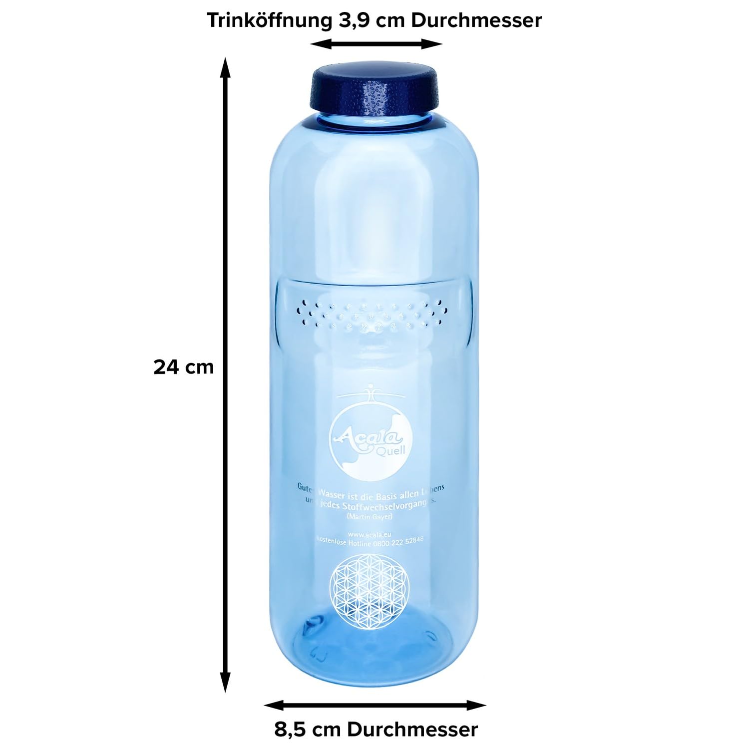 Acala Tritan - Bottiglie, kit risparmio con fiore della vita, 1 l