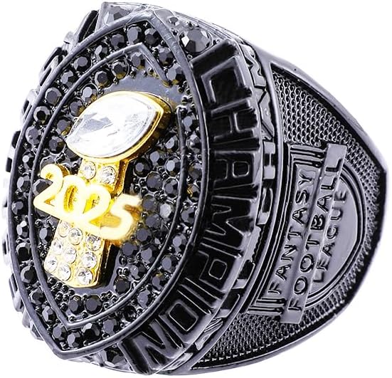 2025 Fantasy Football Championship Ring | Heavy FFL Champion Ring | Gold Silver Tone Plated Award Trophy for Fantasy Football League Winner